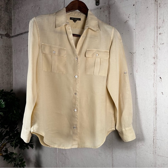 Tommy Bahama Tops - Tommy Bahama light yellow linen button up shirt size S/P